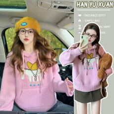 批发孕妇粉色小马连帽毛衣女2025新款秋<b class='q'>冬</b>卡通减龄软糯慵懒套头针织衫