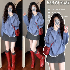 批发孕妇装大码韩系减龄连帽系带针织毛衣女<b class='q'>秋</b>冬新款巨好看减龄上衣