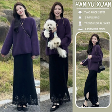 批发孕妇装小香风针织毛衣连衣裙子女2025新款<b class='q'>冬</b>季韩系穿搭高级感套装