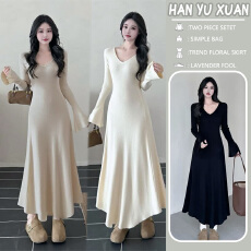 批发孕妇装v领针织连衣裙女<b class='q'>秋</b>冬季修身气质内搭打底毛衣包臀鱼尾裙春