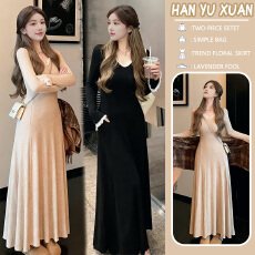 批发<b class='q'>孕妇装</b>蕾丝拼接针织打底连衣裙子女秋冬季2025新款配大衣内搭长裙