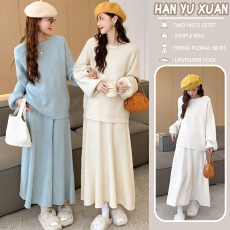 孕妇装毛衣半身裙两件套秋冬松弛感软糯温柔针织衫伞裙套装一整套