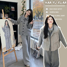 批发孕妇2025慵懒风套装女装冬季穿搭一整套高级感灰色毛衣裤子两件套