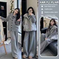 批发孕妇装<b class='q'>秋</b>冬搭配一整套韩系穿搭松弛感灰色针织毛衣+阔腿裤两件套