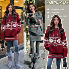 批发孕妇装2026新年红色一整套独特漂亮小香风千金毛衣针织裙子套装