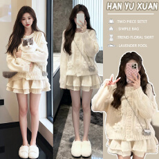 批发孕妇装秋冬装两件套韩系温柔风奶呼呼减龄针织衫毛衣<b class='q'>短裙</b>套装女