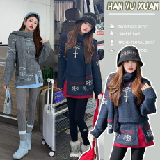 批发孕妇装独特漂亮秋<b class='q'>冬</b>装一整套小香风毛衣针织围巾半身裙子三件套装