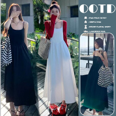 批发<b class='q'>孕妇装</b>韩版白色收腰吊带<b class='q'>连衣裙</b>度假风甜美穿搭显瘦高级感气质长裙