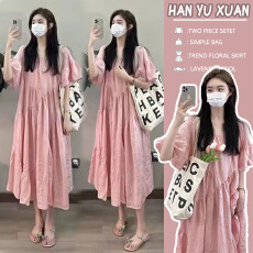 批发<b class='q'>孕妇装</b> 2026气质粉色仙女裙夏季胖mm<b class='q'>宽松</b>减龄显瘦遮肚子连衣裙女