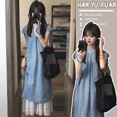 孕妇装旗袍蓝色连衣裙子2026新款新中式国风禅意初夏穿搭套装长裙