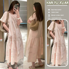 孕妇装温柔风短袖连衣裙女2026夏季大码胖MM高级新款法式气质长裙