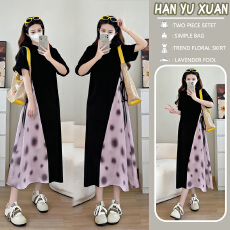 批发实拍 2026年孕妇装<b class='q'>夏</b>季新款圆领拼接大波点连衣裙