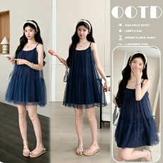 批发实拍 现现 2026夏季新款海边度假风蓬蓬短裙子网纱仙女吊带<b class='q'>连衣裙</b>