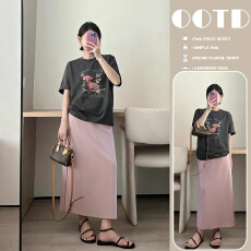 批发有货2026年夏季新款宽松小狗印花<b class='q'>T</b><b class='q'>恤</b>短袖上衣+粉色托腹半身裙