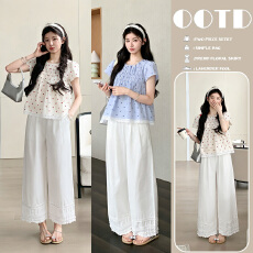 实拍 有货2026新款法式娃娃衫蕾丝花边上衣+白色木耳边休闲阔腿裤