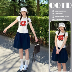 孕妇装日系休闲运动套装女2026年夏季减龄宽松短袖半身裙两件套