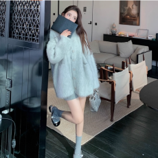 批发新款水洗马海毛针织毛衣外套<b class='q'>春</b>秋慵懒高级感针织开衫孕妇上衣