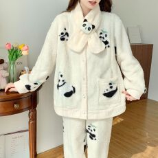 批发<b class='q'>冬</b>季新款加绒加厚月子服孕妇睡衣半边绒三件套送围脖