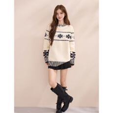 批发新款孕妇装毛衣大码宽松慵懒风撞色加厚圆领针织衫秋冬外套