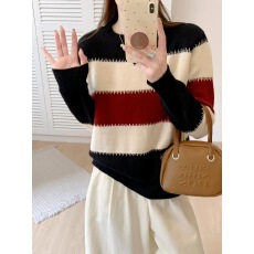 批发新款孕妇装毛衣大码宽松慵懒风撞色加厚圆领针织衫秋冬外套