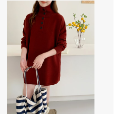 批发法式纽扣设计高领软糯浣熊绒针织衫秋<b class='q'>冬</b>新款百搭孕妇打底外套