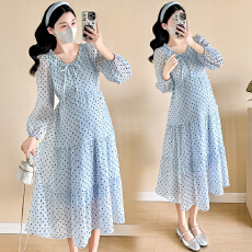 批发实拍<b class='q'>孕妇装</b>春秋季新款碎花法式气质中长款<b class='q'>孕妇</b><b class='q'>连衣裙</b>
