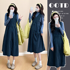 批发实拍孕妇装法式秋<b class='q'>冬</b>季韩版毛呢小香裙子十蓝色上衣孕妇两件套装