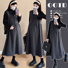 批发实拍孕妇装秋冬新品<b class='q'>波点</b>蝴蝶结<b class='q'>连衣裙</b>十打底衫上衣孕妇两件套