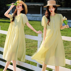 批发孕妇夏装新款时尚波点连衣裙潮妈小清新减龄系带气质孕妇裙子