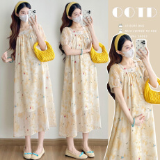 批发实拍法式彩色小花绝美宽松甜美设计感孕妇气质连衣裙显瘦长裙