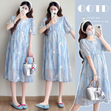 批发实拍夏季新款气质重工刺绣碎花优雅时尚<b class='q'>百搭</b>短袖<b class='q'>孕妇</b><b class='q'>连衣裙</b>