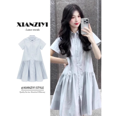 批发法式学院风盐系清新感短袖<b class='q'>衬衫</b>夏新款宽松显瘦孕妇<b class='q'>连衣裙</b>