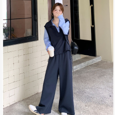 批发現货假两件拼接卫衣阔腿裤套装松弛感爆款高级感孕妇两件套