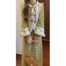 批发新中式复古国风盘扣马甲<b class='q'>连衣裙</b>改良<b class='q'>旗袍</b>温柔设计两件套