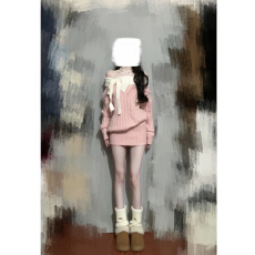 批发法式<b class='q'>气质</b>蝴蝶结一字肩设计感包臀裙女秋冬新款长袖显瘦毛衣<b class='q'>连衣裙</b>