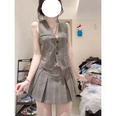 批发辣妹性感千鸟格纹马甲上衣无袖马夹内搭外穿背心女开衫两件套