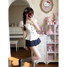 批发学院风甜美纯欲穿搭娃娃领精致收腰<b class='q'>衬衫</b>上衣百搭<b class='q'>波点</b>半身裙套装