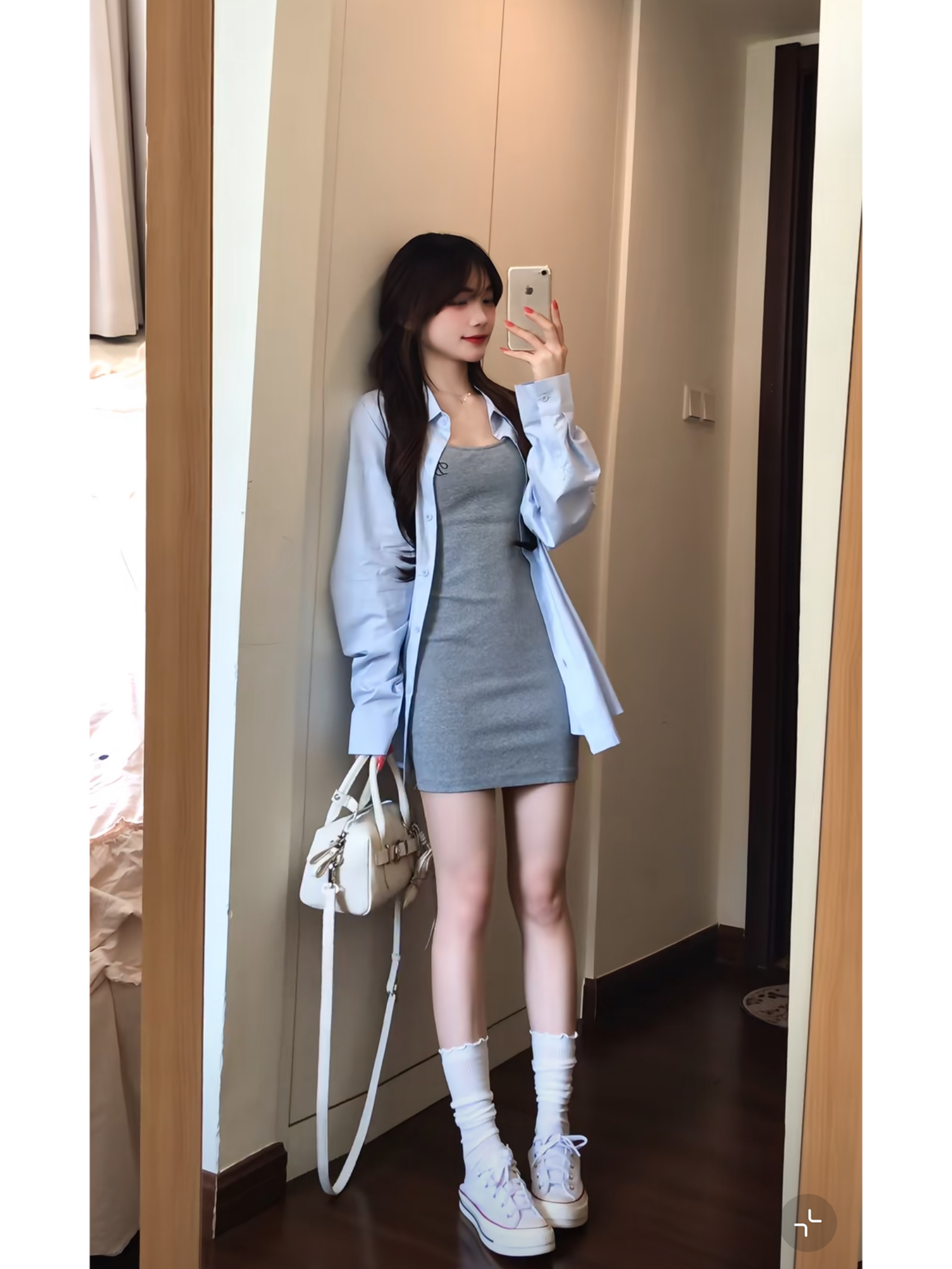 순수한 욕망 바람 자수 몸매 가꾸기 조끼 원피스 세트 여성 이른 가을 긴팔 얇은 스타일 셔츠 핫걸 타이트 스커트 짧은 치마