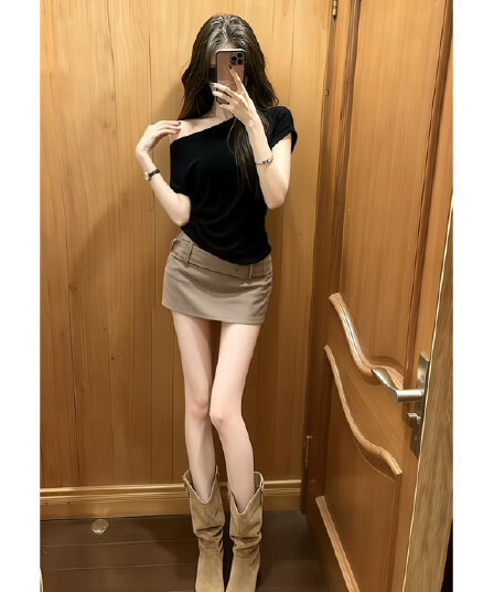 순수한 욕망 로얄 자매 한 부서 착용 가져 가라. 디자인 센스 루즈핏 오프숄더 맨위 다용도 하이웨이스트 슬림해 보이는 한 마디 반신 치마 세트