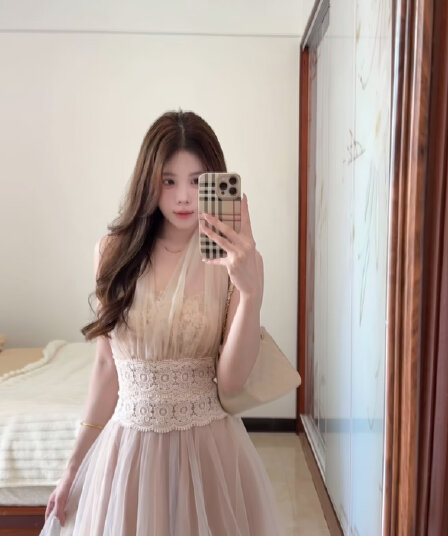 순수한 욕망 행침 목 여성 드레스 여름 레이스 허리 수축 망사 퍼프 스커트 작은 키 요정 미니 스커트