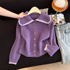 批发实拍新年红小香风毛衣外套2025秋冬新款<b class='q'>甜美</b>高级感娃娃领针织上衣