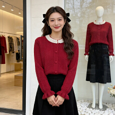 小香风新年红色毛衣外套女2025秋冬新款复古气质显瘦针织开衫上衣