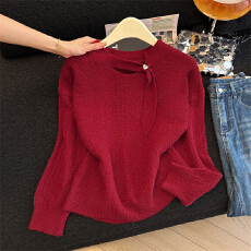 批发实拍新年红色亮丝套头毛衣女2025秋冬新款本命年洋气显瘦针织上衣