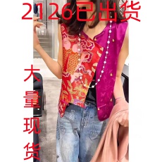 批发2025新款新中式复古国风今年流行玫红色拼接盘扣外穿马甲夏季女装