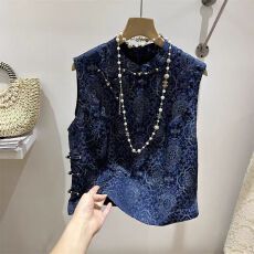 批发国风香云纱无袖衬衫女盘扣<b class='q'>马甲</b>2025秋新款新中式斜襟衬衣别致上衣