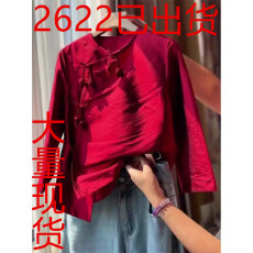 批发新中式国风轻奢高级感气质设计感红色小衫上衣女早秋2025新款爆款