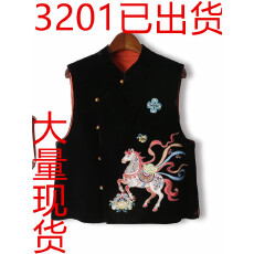 批发新中式立领斜门襟重工刺绣骏马图黑色丝绒<b class='q'>马甲</b>宴会款女<b class='q'>马夹</b>坎肩秋