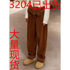 批发复古风<b class='q'>高腰</b><b class='q'>阔腿裤</b>女冬美拉德咖色绑带设计显瘦宽松百搭长裤灯芯绒
