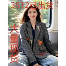 批发2026新爆款深灰毛绒动物贴布西装复古休闲西服小众设计通勤外套女