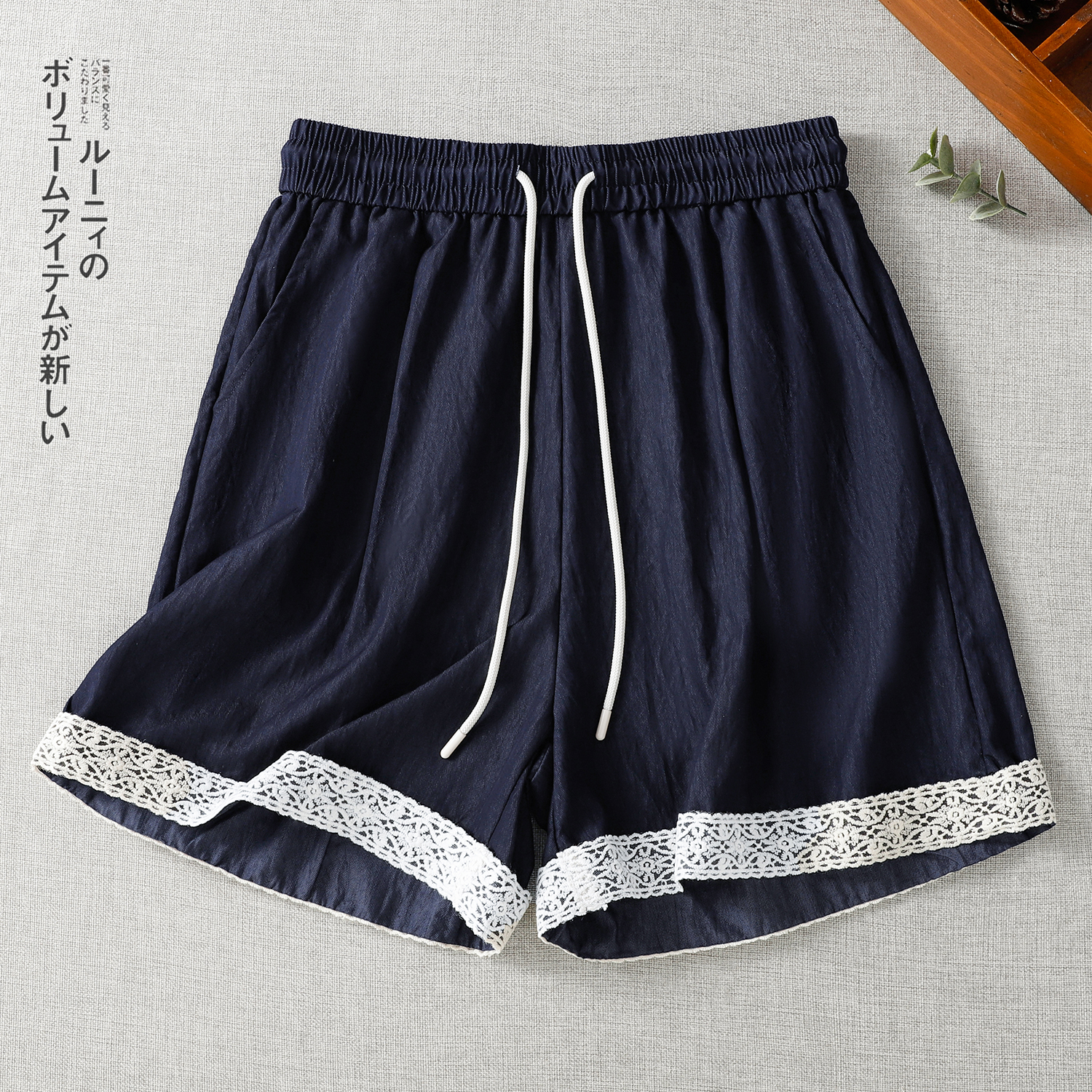 MY11135# 新款宽松休闲蕾丝花边拼接薄牛仔短裤女女裝貨源服裝批發